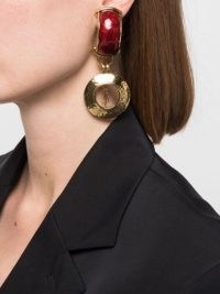 Saint Laurent two-tone clip-on drop earrings ~ red enamel and gold tone drops ~ glamorous statement jewellery