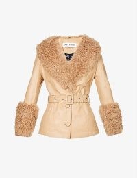 SAKS POTTS Shorty shearling and leather jacket – luxe beige belted jackets