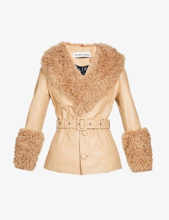 SAKS POTTS Shorty shearling and leather jacket – luxe beige belted jackets - flipped