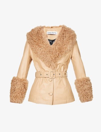 SAKS POTTS Shorty shearling and leather jacket – luxe beige belted jackets
