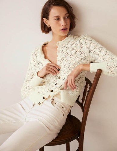 Boden Scallop Crochet Cardigan Ivory / feminine knits / women’s luxe style cardigans / layering summer knitwear - flipped
