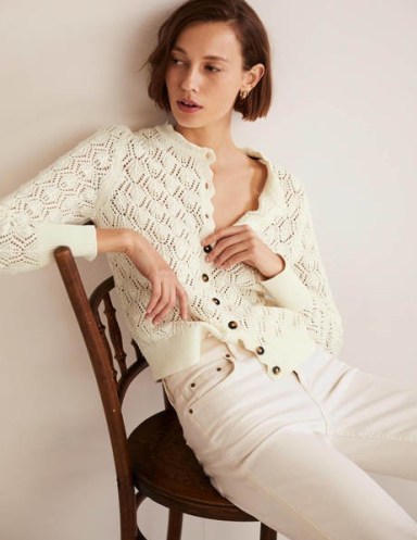 Boden Scallop Crochet Cardigan Ivory / feminine knits / women’s luxe style cardigans / layering summer knitwear