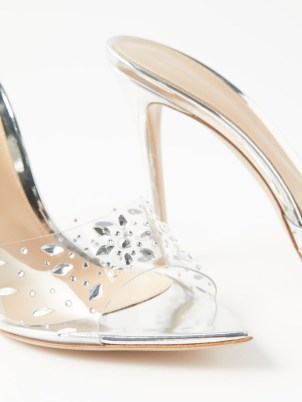 GIANVITO ROSSI Elle 105 crystal-embellished PVC mules ~ silver mirrored leather clear strap mule sandals
