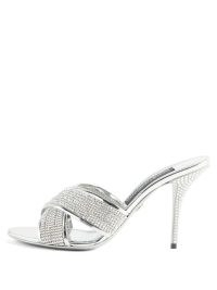 DOLCE & GABBANA Keira crystal-embellished leather mules ~ glamorous mule sandals covered in crystals ~ silver stiletto heel evening occasion shoes ~ party glamour