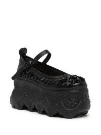 Simone Rocha Turbo applique flatform ballerinas / chunky black rubber sole Mary Jane Flatforms / floral beaded leather shoes / FARFETCH women’s footwear