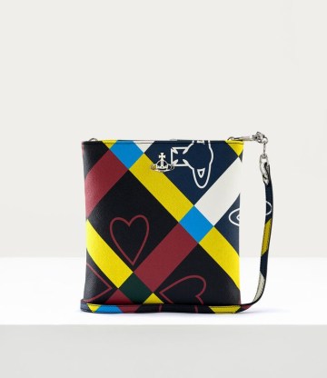 Vivienne Westwood SQUIRE SQUARE CROSSBODY BAG in Orb and Heart Check – vegan leather cross body bags - flipped
