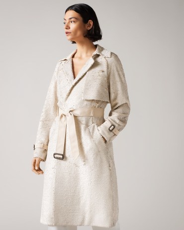 TED BAKER Stariz Sequin Trench Coat in Natural / luxe sequinned belted coats - flipped