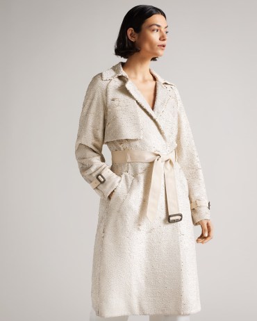 TED BAKER Stariz Sequin Trench Coat in Natural / luxe sequinned belted coats