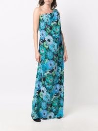 Stella McCartney floral-print one-shoulder dress | blue asymmetric maxi dresses | retro flower prints | FARFETCH women’s designer clothes | vintage style printed fashion