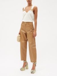 WANDLER Chamomile barrel-leg leather trousers ~ women’s luxe tan-brown tapered pants