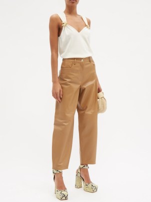WANDLER Chamomile barrel-leg leather trousers ~ women’s luxe tan-brown tapered pants - flipped