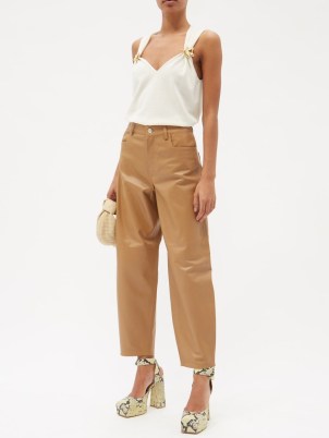 WANDLER Chamomile barrel-leg leather trousers ~ women’s luxe tan-brown tapered pants