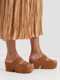 CLERGERIE Esme suede wedge sandals ~ tan brown double strap wedged heels ~ chunky summer platforms ~ retro buckled platform shoes
