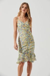 ASTR THE LABEL TAWNY FLORAL RUCHED MIDI DRESS / open tie back detail clothes / skinny shoulder strap summer dresses / ruffle layered hem fashion