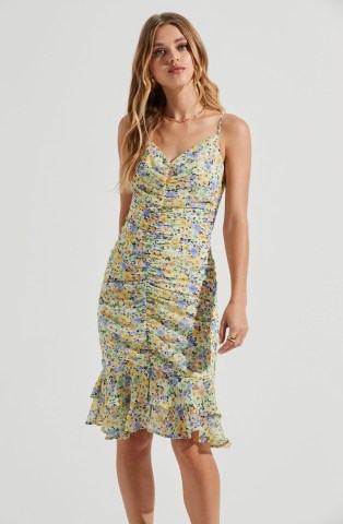 ASTR THE LABEL TAWNY FLORAL RUCHED MIDI DRESS / open tie back detail clothes / skinny shoulder strap summer dresses / ruffle layered hem fashion - flipped