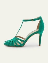 Boden Tess Cage Heel Sandals Emerald Green / suede high heel T-bar shoes