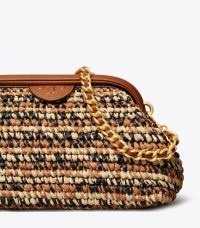 Tory Burch FLEMING SOFT RAFFIA SMALL FRAME CROSSBODY ~ neutral woven straw and brown leather cross body bags ~ chic summer accessory