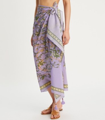 Tory Burch PRINTED PAREO in Lilac Garden Medallion ~ floral pareos ~ poolside fashion ~ tasselled sarongs