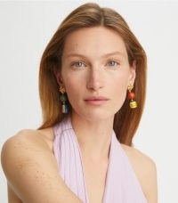 Tory Burch ROXANNE SMALL DOUBLE-DROP EARRING ~ multicolored mismatched drops ~ colourful mismatch summer earrings