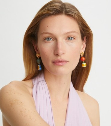 Tory Burch ROXANNE SMALL DOUBLE-DROP EARRING ~ multicolored mismatched drops ~ colourful mismatch summer earrings