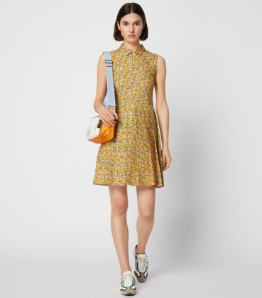 Tory Burch PRINTED PERFORMANCE PLEATED GOLF DRESS in GINGER LILY VINTAGE BOUQUET ~ sleeveless floral dresses ~ women’s chic sportswear inspired clothes - flipped