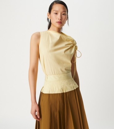 Tory Burch RUCHED COTTON POPLIN TOP in CUSTARD ~ chic contemporary asymmetric tops - flipped