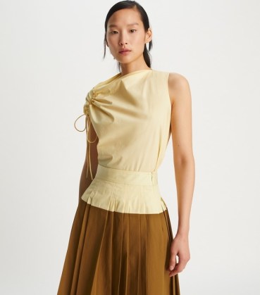 Tory Burch RUCHED COTTON POPLIN TOP in CUSTARD ~ chic contemporary asymmetric tops