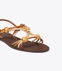 Tory Burch CAPRI MULTI-STRAP SANDAL Mocha / Toasted Bark / Gold ~ women’s chic summer flats ~ womens elegant flat sandals ~ strappy bead embellished leather shoes ~ luxe holiday footwear ~ luxurious looking vacation accessories