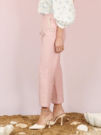 sister jane DREAM SEASHELL SHORES Pacific Pearl Trousers Rose Shadow ~ pink tailored embellished pocket pants - flipped