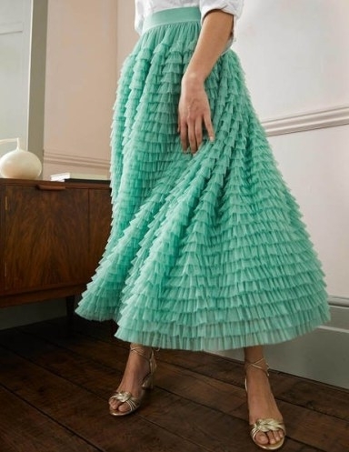 Boden Tulle Midi Skirt Soft Green ~ full ruffled skirts - flipped