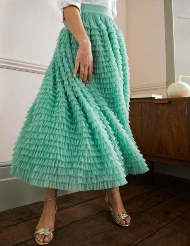 Boden Tulle Midi Skirt Soft Green ~ full ruffled skirts