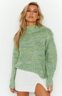BEGINNING BOUTIQUE Tuscany Green Sweater | high neck slouchy sweaters