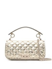 Valentino Garavani Rockstud Spike shoulder bag / luxe gold tone stud covered handbag / small metallic crinkled leather handbags / luxury studded crossbody bags