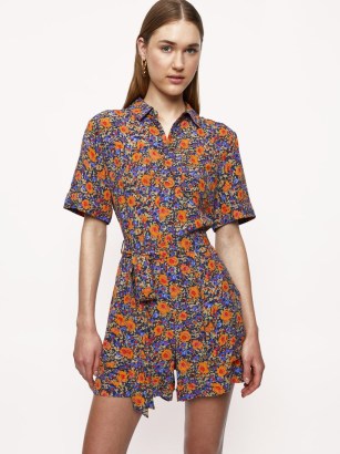 JIGSAW Vintage Poppy Playsuit / blue and orange floral tie waist playsuits - flipped