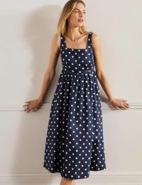 Boden Violet Square Neck Midi Dress / navy blue sleeveless polka dot summer dresses