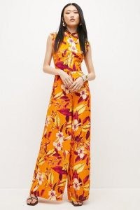 KAREN MILLEN Viscose Linen Batik Print Wide Leg Jumpsuit / sleevelss floral summer occasion jumpsuits