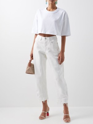 LOEWE Anagram-embroidered cotton-jersey cropped T-shirt / women’s white loose fitting crop hem tee / womens designer t-shirts at MATCHESFASHION / casual summer outfit