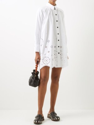 GANNI Broderie-anglaise cotton-poplin shirt dress ~ white scalloped hem summer dresses