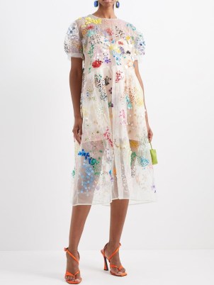 ASHISH Confetti sequinned floral silk-organza maxi dress ~ romantic sequin covered sheer overlay dresses ~ luxe occasion clothes - flipped