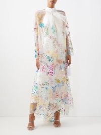 ASHISH Confetti-sequinned silk-organza cape dress ~ flowing occasion maxi dresses ~ semi sheer sequin covered event gowns ~ romance inspired clothes ~ romantic ethereal clothing