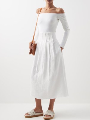 CHLOÉ High-waisted linen midi skirt / white classic style summer skirts / women’s designer clothes / corset style waist / MATCHESFASHION