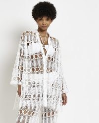 RIVER ISLAND WHITE LACE OVERSIZED SHIRT ~ sheer poolside cover up clothes ~ women’s holiday coverup shirts ~ on-trend beachwear