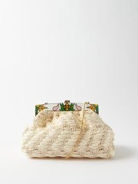 13BC No.1 Bloom enamelled faux-raffia clutch bag – white enamel framed summer bags