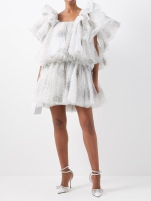 ASHISH Sequinned-tulle mini dress ~ white frothy sequin covered occasion dresses ~ women’s voluminous designer event clothes ~ romantic clothing with volume ~ ruffled fashion - flipped