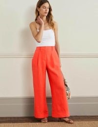 Boden Wide Leg Linen Trousers Hot Coral / women’s vibrant orange summer pants