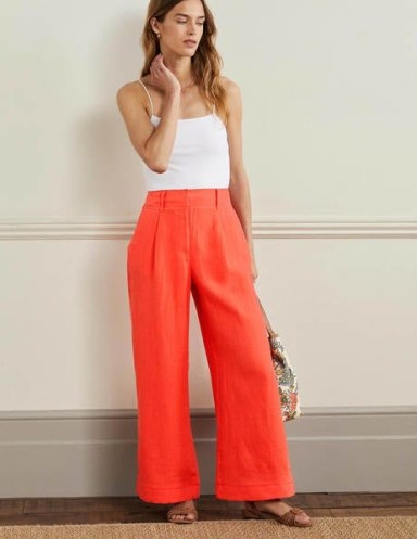 Boden Wide Leg Linen Trousers Hot Coral / women’s vibrant orange summer pants