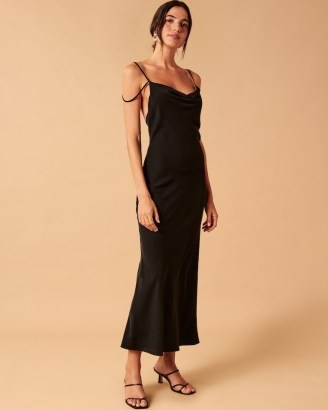 Abercrombie & Fitch Cowl Neck Slip Maxi Dress in Black ~ satin cami strap evening dresses