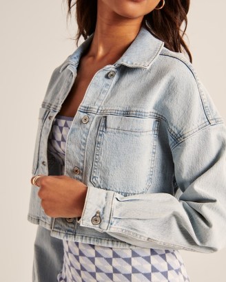 Abercrombie & Fitch Cropped Denim Shirt Jacket in Blue | women’s crop hem shirts | womens cropped shackets | on-trend jackets
