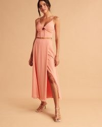 Abercrombie & Fitch Elevated Flowy Maxi Skirt in Coral | floaty wrap style skirts