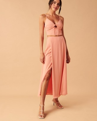 Abercrombie & Fitch Elevated Flowy Maxi Skirt in Coral | floaty wrap style skirts - flipped